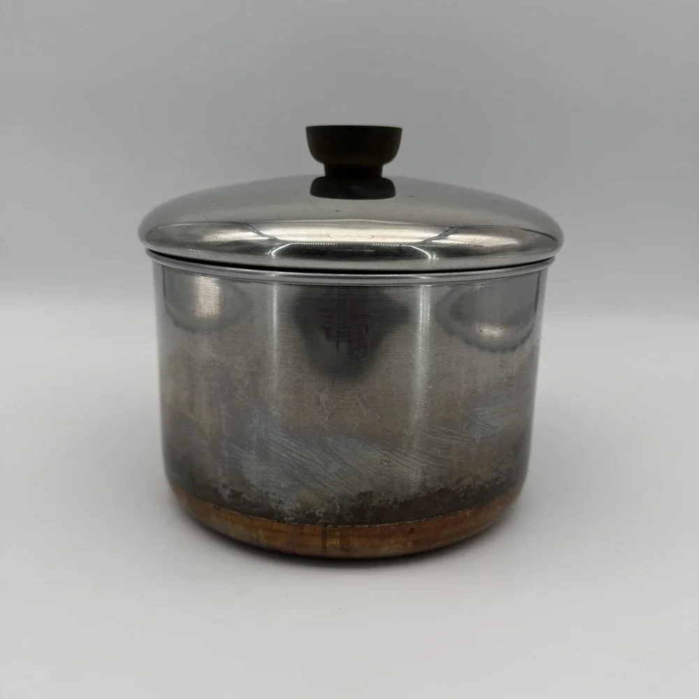 Vintage 1940s Revere Ware 3 Qt Saucepan Pot w/ Lid Copper Bottom Process Patent